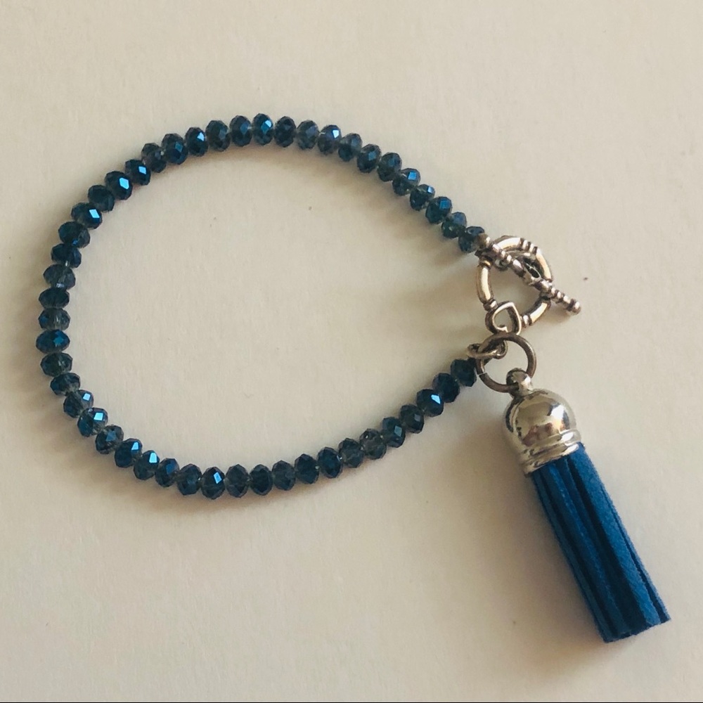 Swarovski crystal blue tassel bracelet.